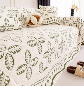 Couverture multi-usages en velours jacquard à motif de feuilles pour décoration de canapé