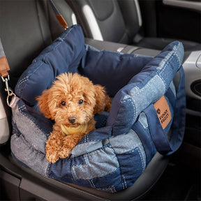 Siège de voiture pour chien en denim vintage et patchwork