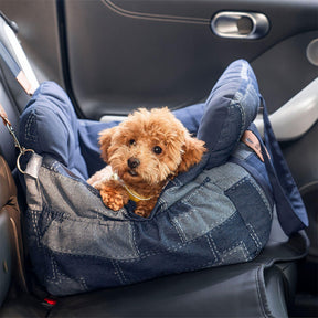 Siège de voiture pour chien en denim vintage et patchwork