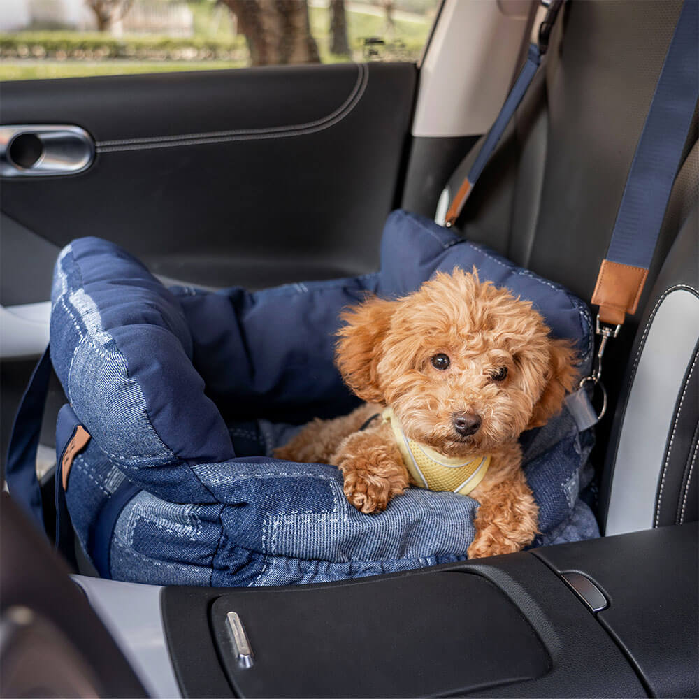 Siège de voiture pour chien en denim vintage et patchwork