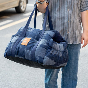 Siège de voiture pour chien en denim vintage et patchwork