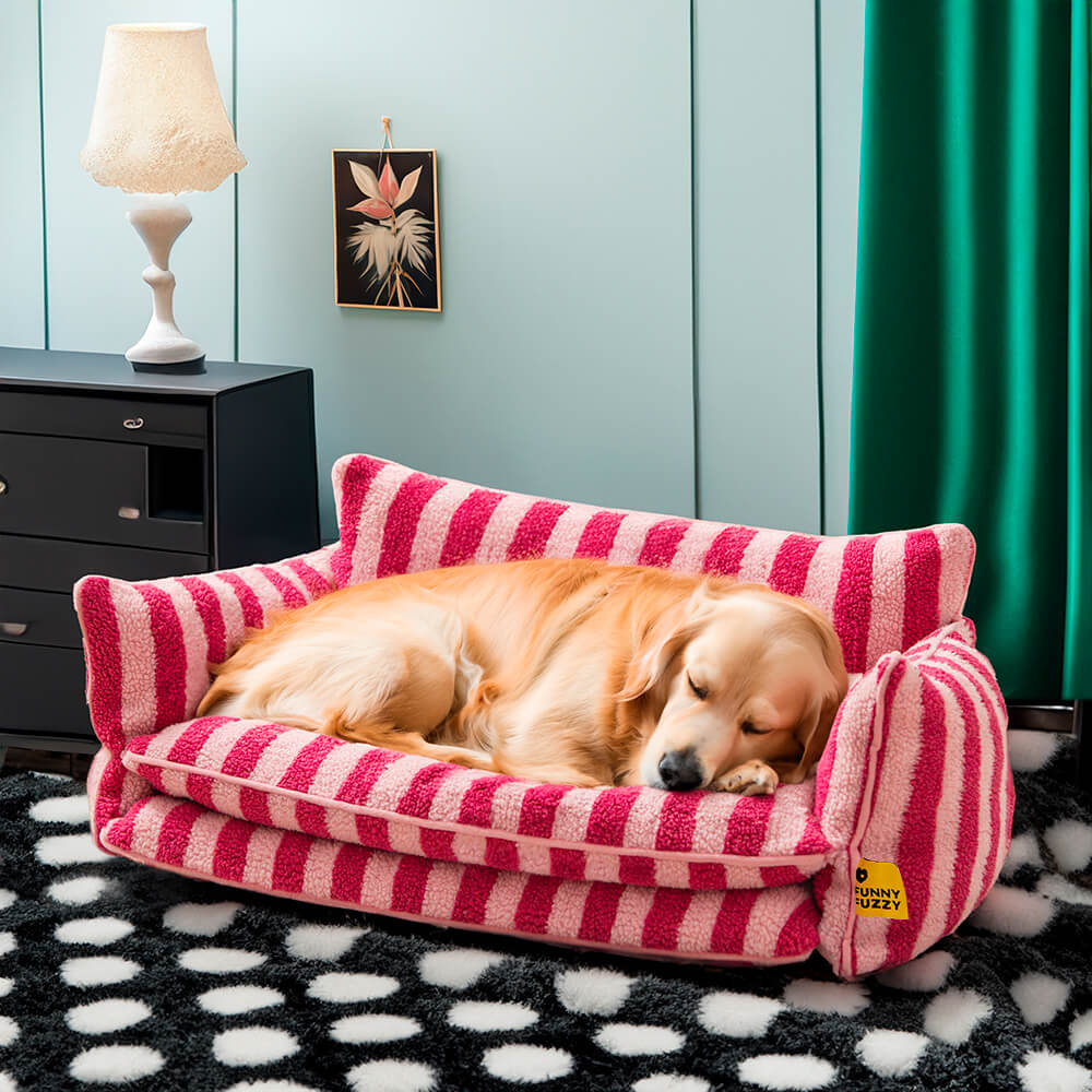 Lit pour chien et chat en faux lambswool à rayures tendance à double couche - Extérieur