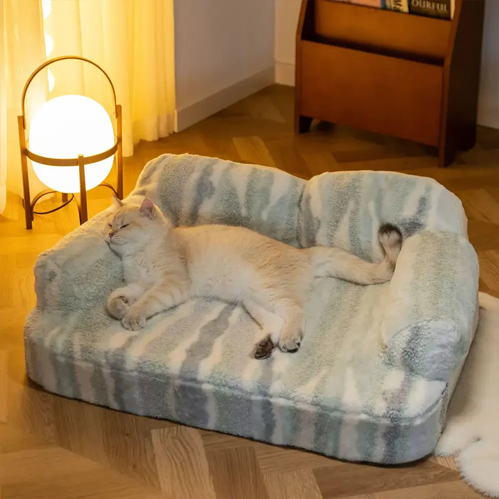 Lit chien douillet protection épines fausse laine d’agneau effet noué tendance