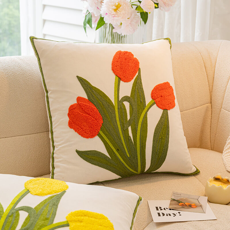 Bouquet de tulipes et de tournesols décoration pour la maison coussin de canapé