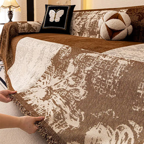 Housse de canapé Jeté de canapé en chenille jacquard botanique vintage, résistant aux griffures.