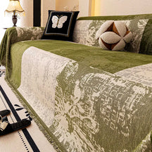 Housse de canapé Jeté de canapé en chenille jacquard botanique vintage, résistant aux griffures.