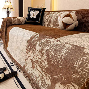 Housse de canapé Jeté de canapé en chenille jacquard botanique vintage, résistant aux griffures.