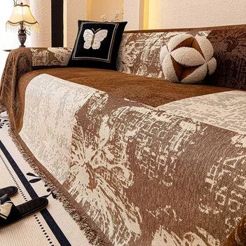 Housse de canapé Jeté de canapé en chenille jacquard botanique vintage, résistant aux griffures.