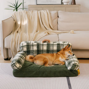 Canapé-lit pour chien et chat apaisant lavable à carreaux vintage