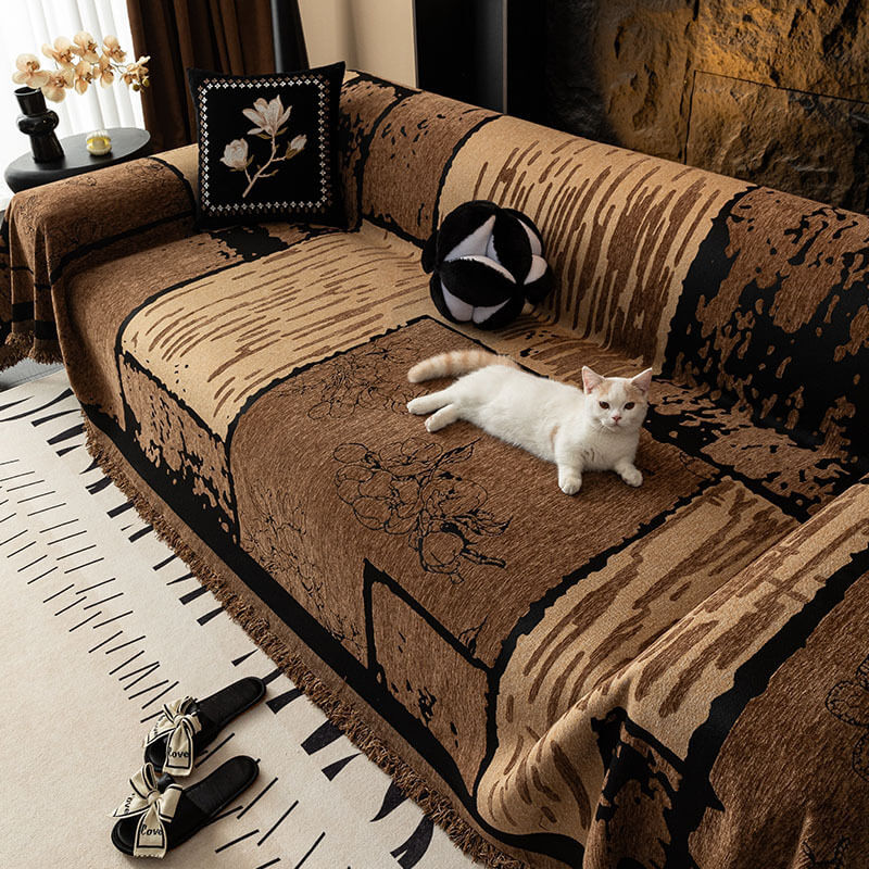 Housse de canapé vintage en chenille anti-rayures