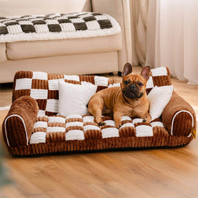 Canapé-lit pour chien extra large avec support orthopédique en échiquier vintage - Canapé King