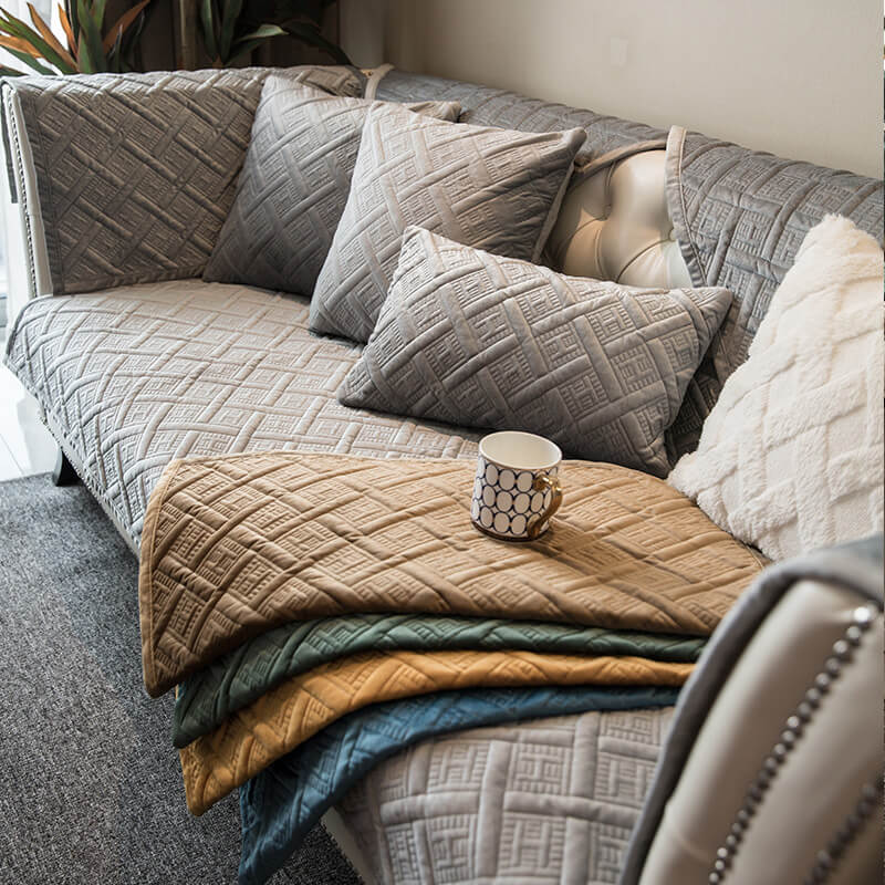 Housse de canapé en velours matelassé vintage et résistant aux rayures