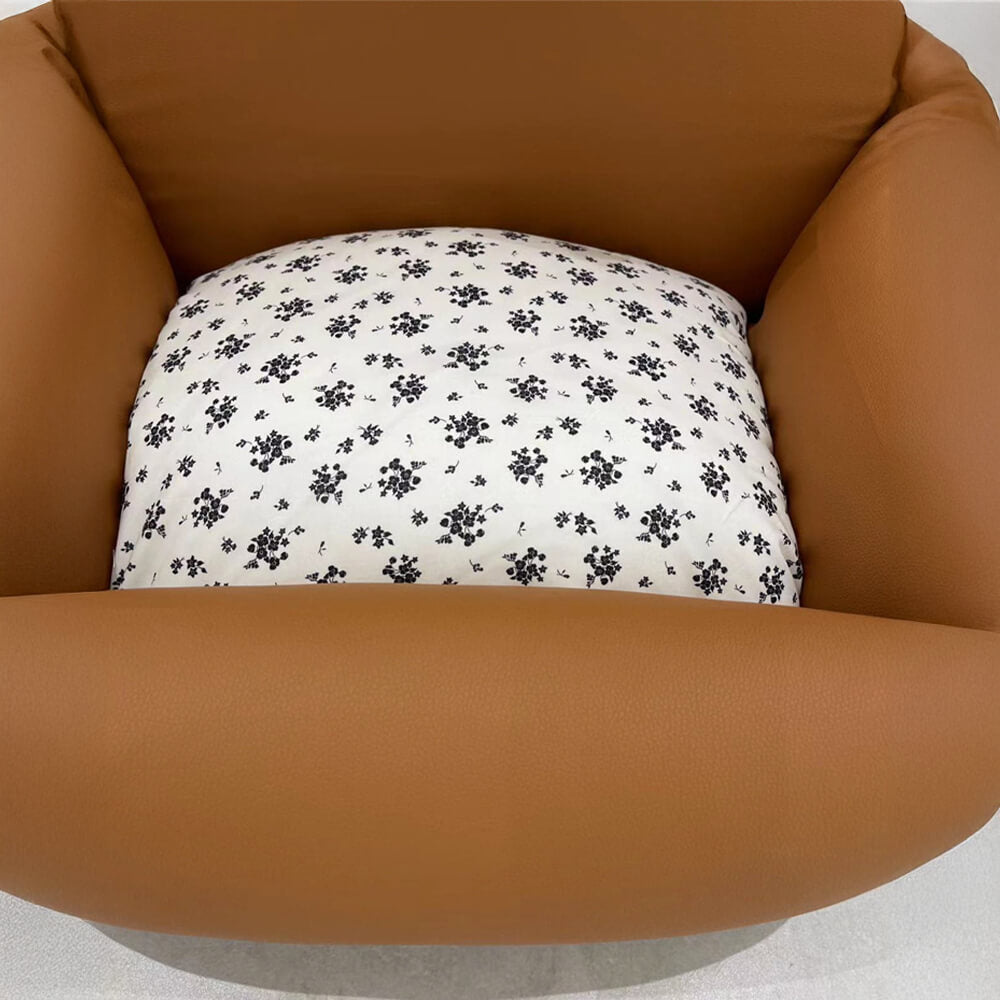 Lit pour chiot en faux cuir imperméable et anti-rayures motif floral vintage