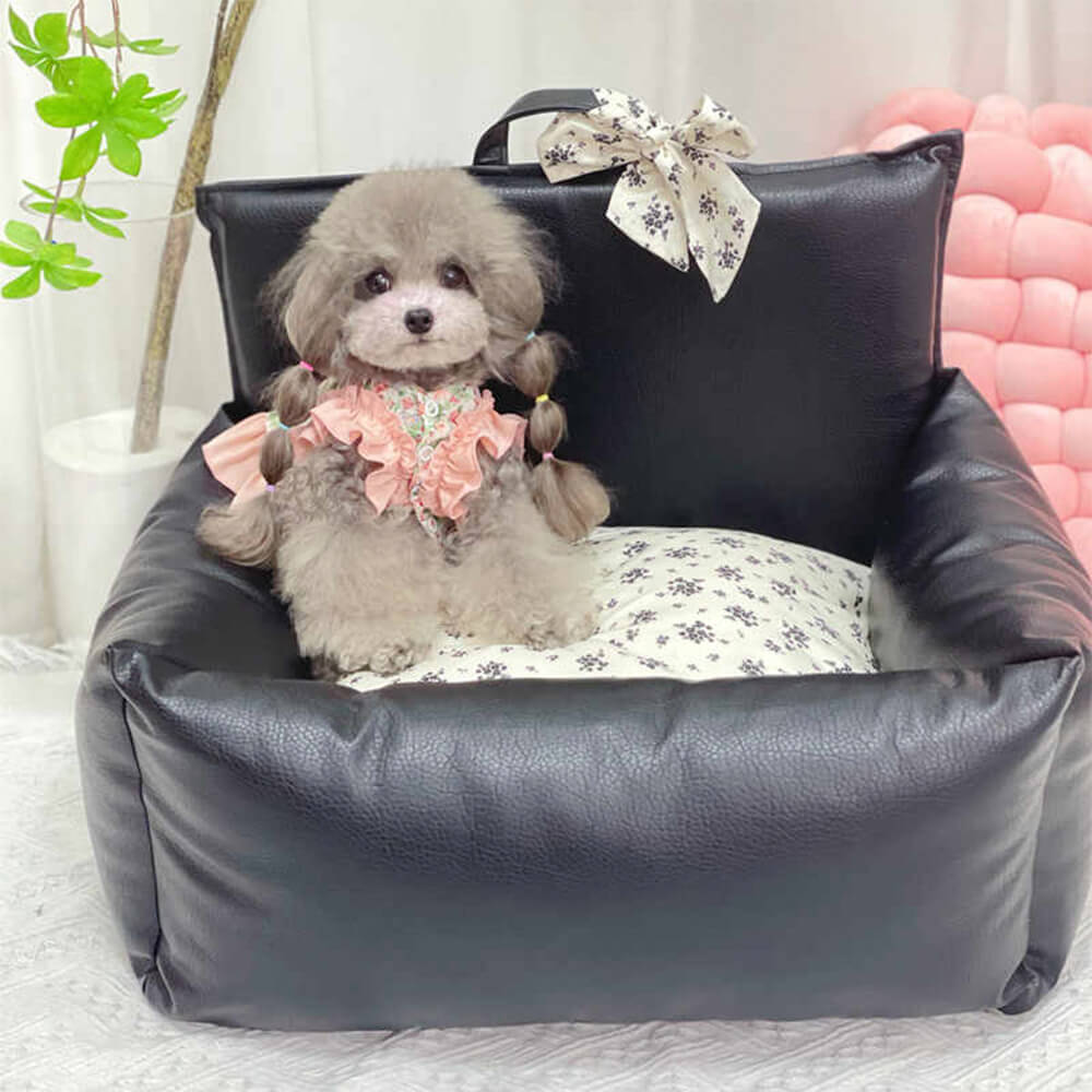 Lit pour chiot en faux cuir imperméable et anti-rayures motif floral vintage