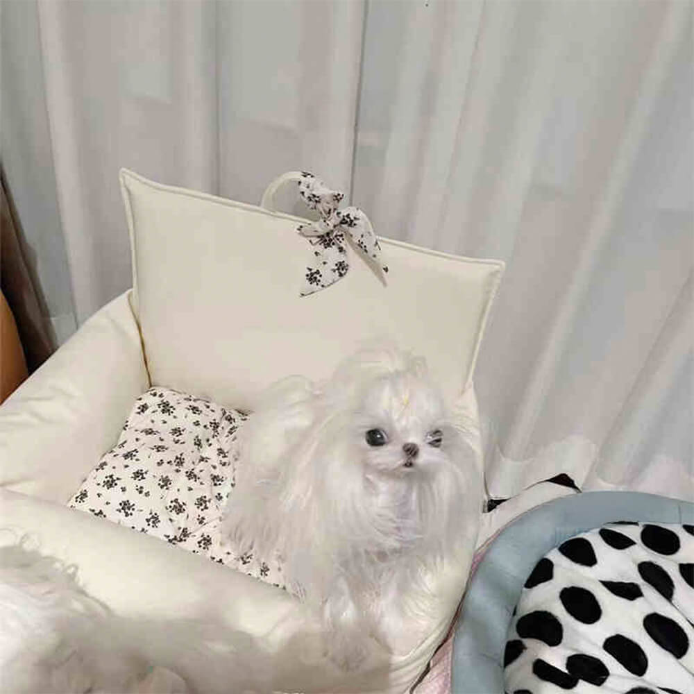 Lit pour chiot en faux cuir imperméable et anti-rayures motif floral vintage