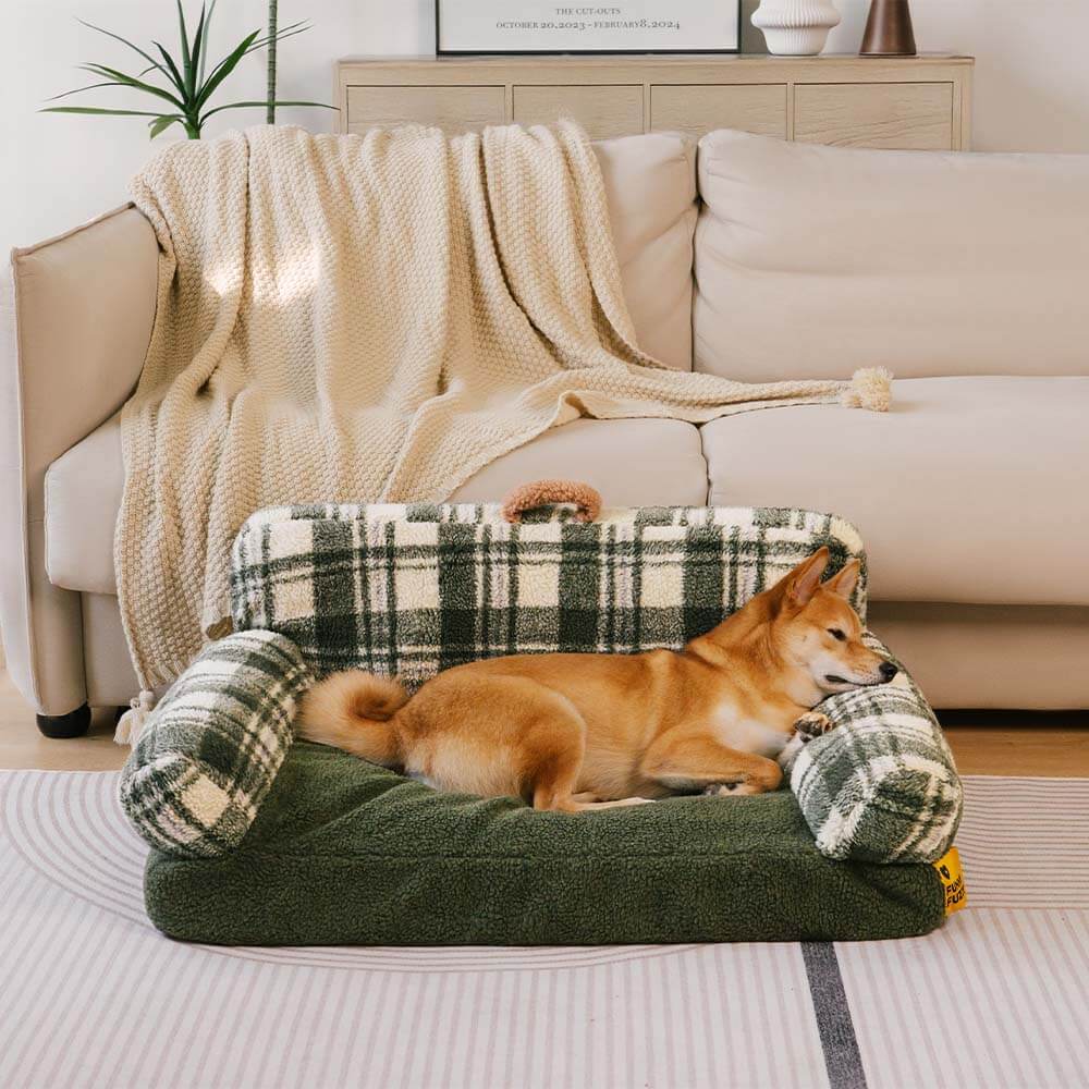 Canapé-lit pour chien et chat apaisant lavable à carreaux vintage