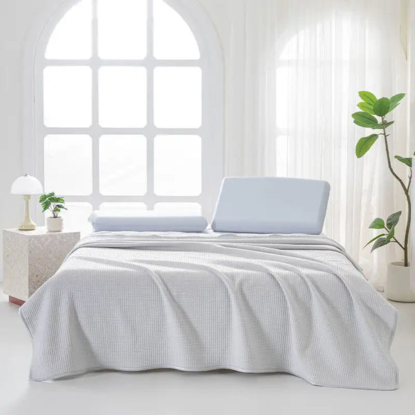 Couverture d'été en soie de gaufre, effet froid double face.