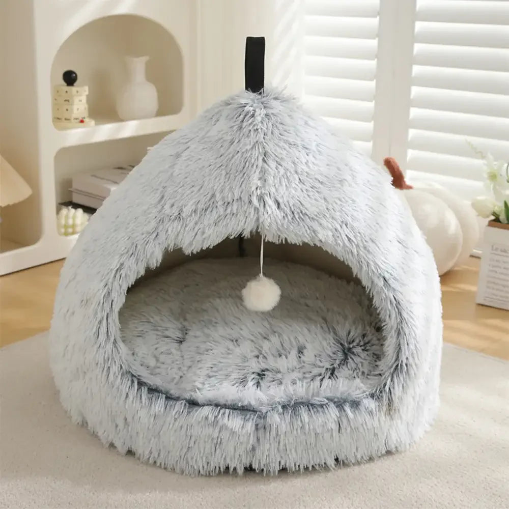 Caverne pour chat en peluche douillette et chaleureuse, lit pour chien