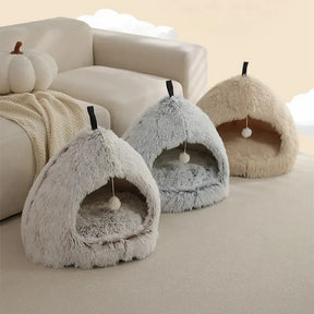 Caverne pour chat en peluche douillette et chaleureuse, lit pour chien