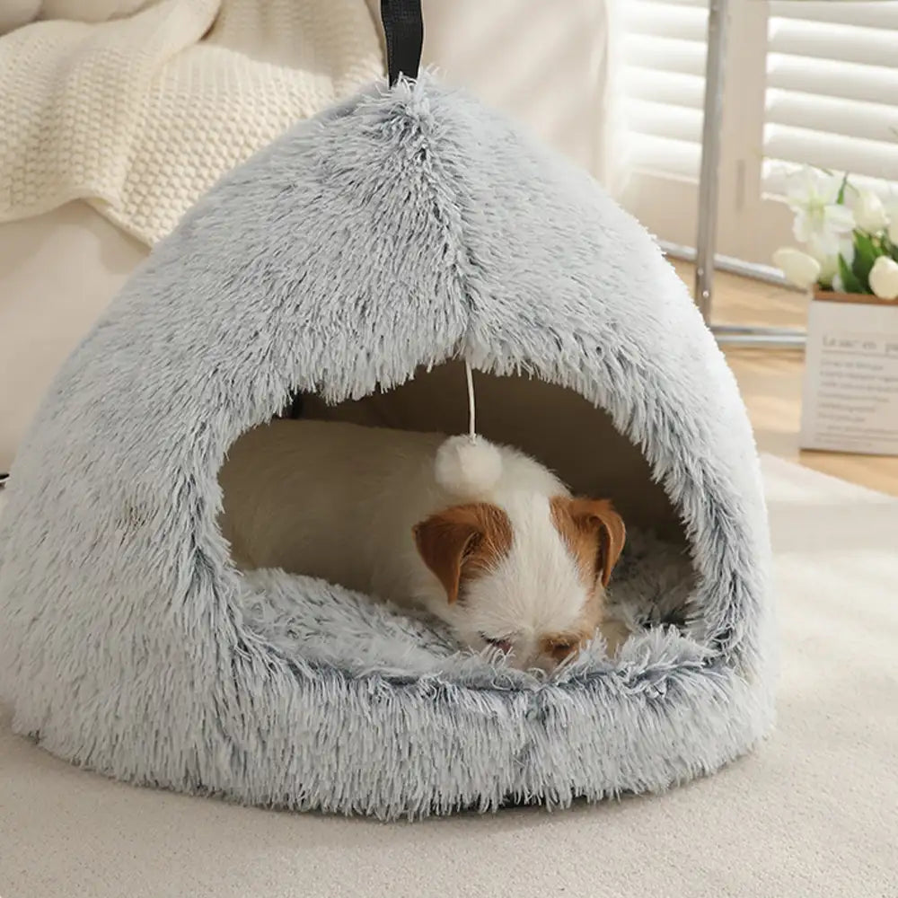 Caverne pour chat en peluche douillette et chaleureuse, lit pour chien