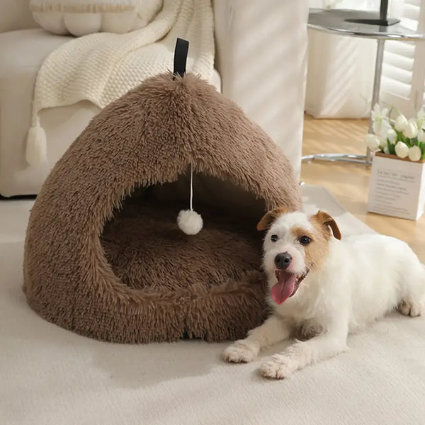 Caverne pour chat en peluche douillette et chaleureuse, lit pour chien