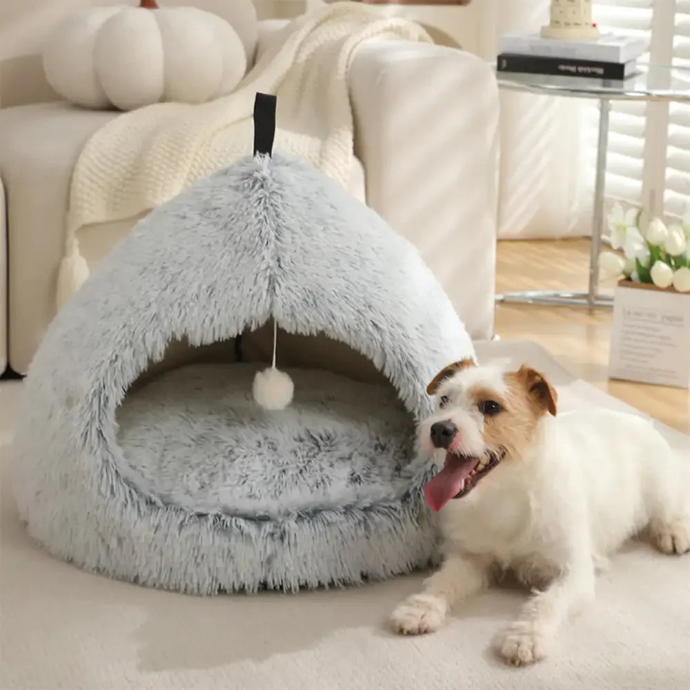 Caverne pour chat en peluche douillette et chaleureuse, lit pour chien