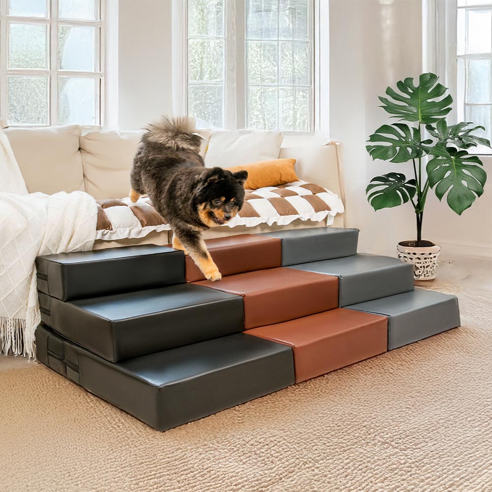 Escaliers pour animaux modulables à plusieurs niveaux en cuir PU imperméable et lavable