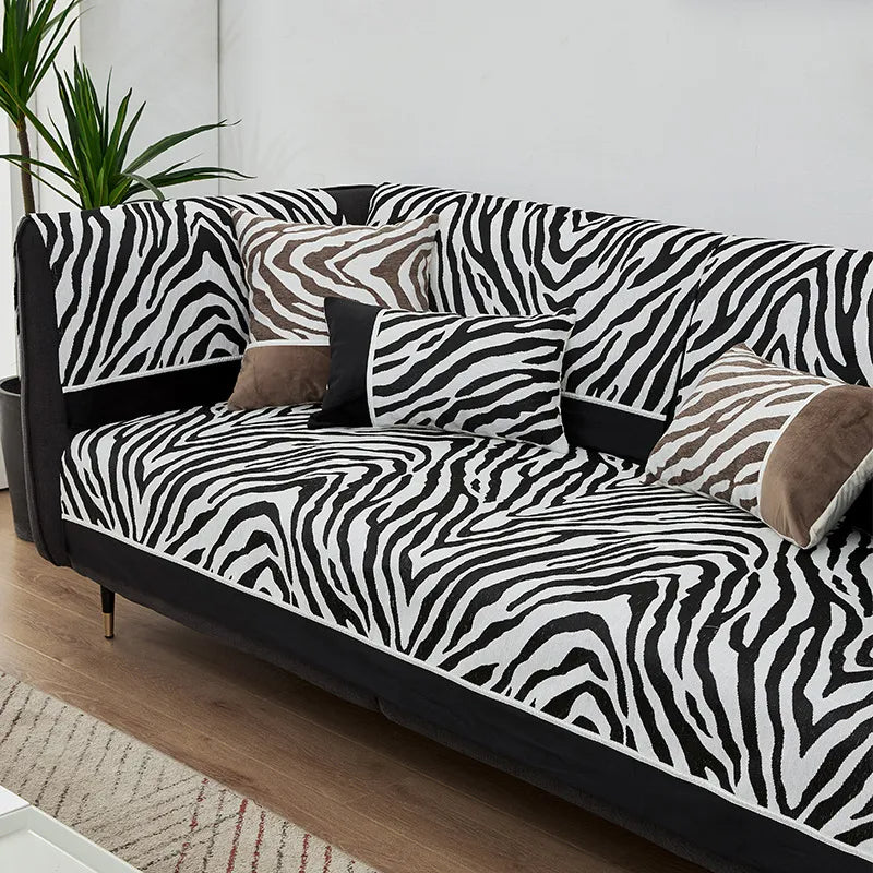 Housse en Chenille Imprimé Zebra Sauvage