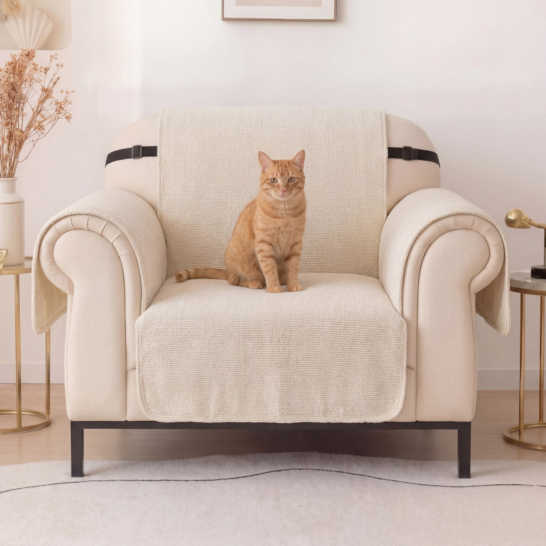 Housse fauteuil de canapé 3 places en chenille résistant aux rayures, durable, déperlant et antidérapant.