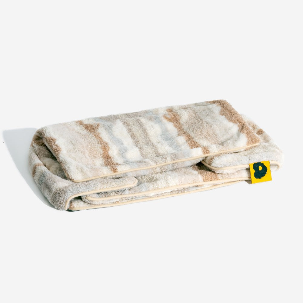 Lit pour chien et chat en faux lambswool à rayures tendance à double couche - Extérieur