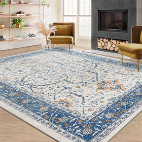 Tapis vintage bleu et crème adapté aux animaux de compagnie - Une élégance intemporelle pour votre maison