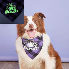 Lumineux Bandana Triangle Citrouille et Crâne pour Animaux | Bavoir Festif et Fluorescent pour Chien