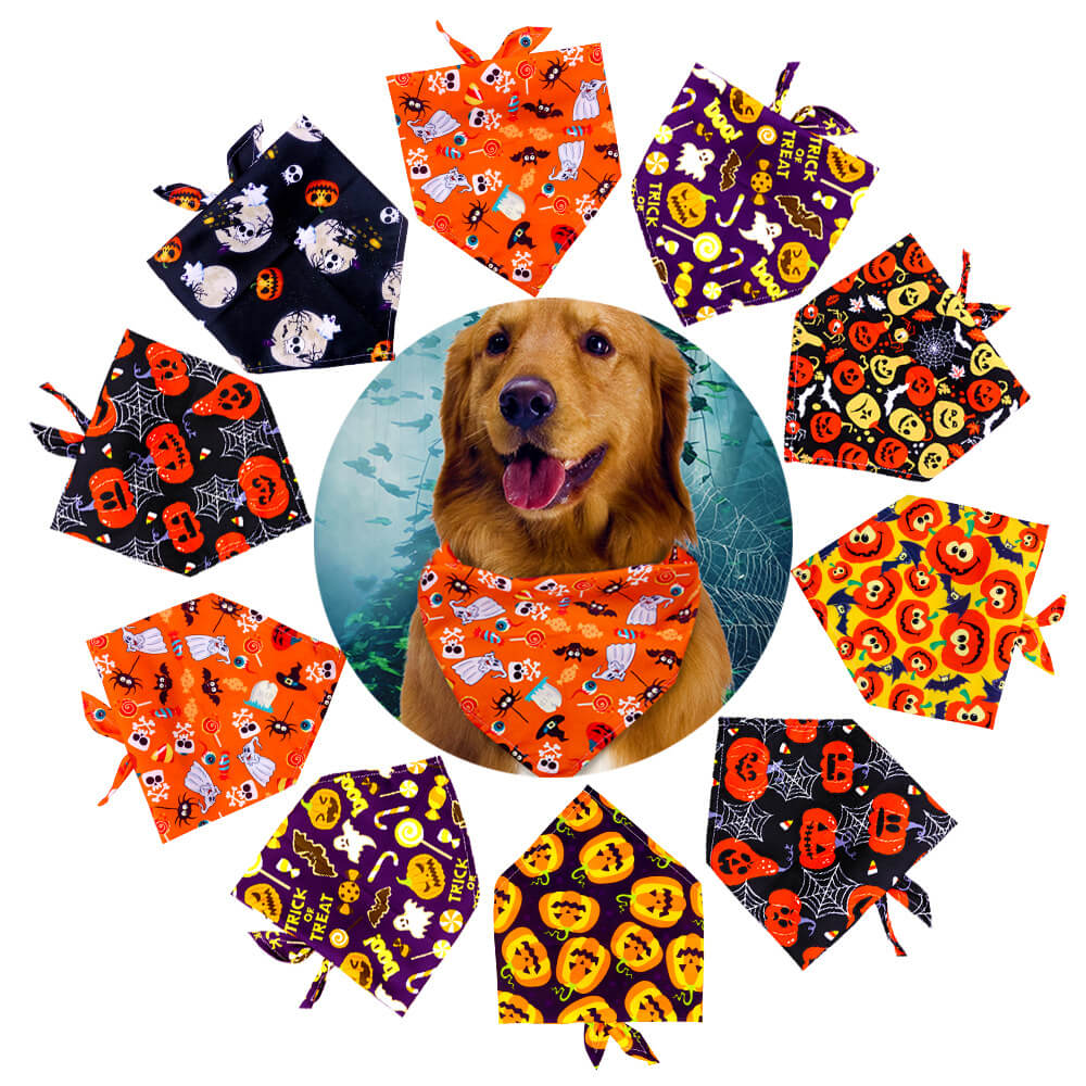 Bandana Triangle pour Animaux Halloween | Tête de Mort Fantôme Citrouille pour Chiens et Chats