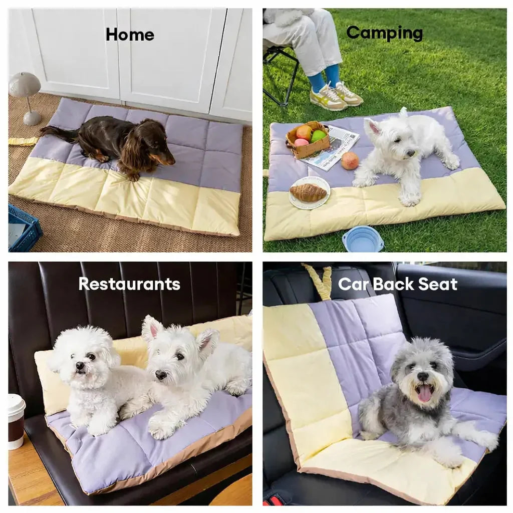 Matelas pour chien pliable, portable et réversible, résistant à l'eau, pour les voyages et le camping en extérieur.