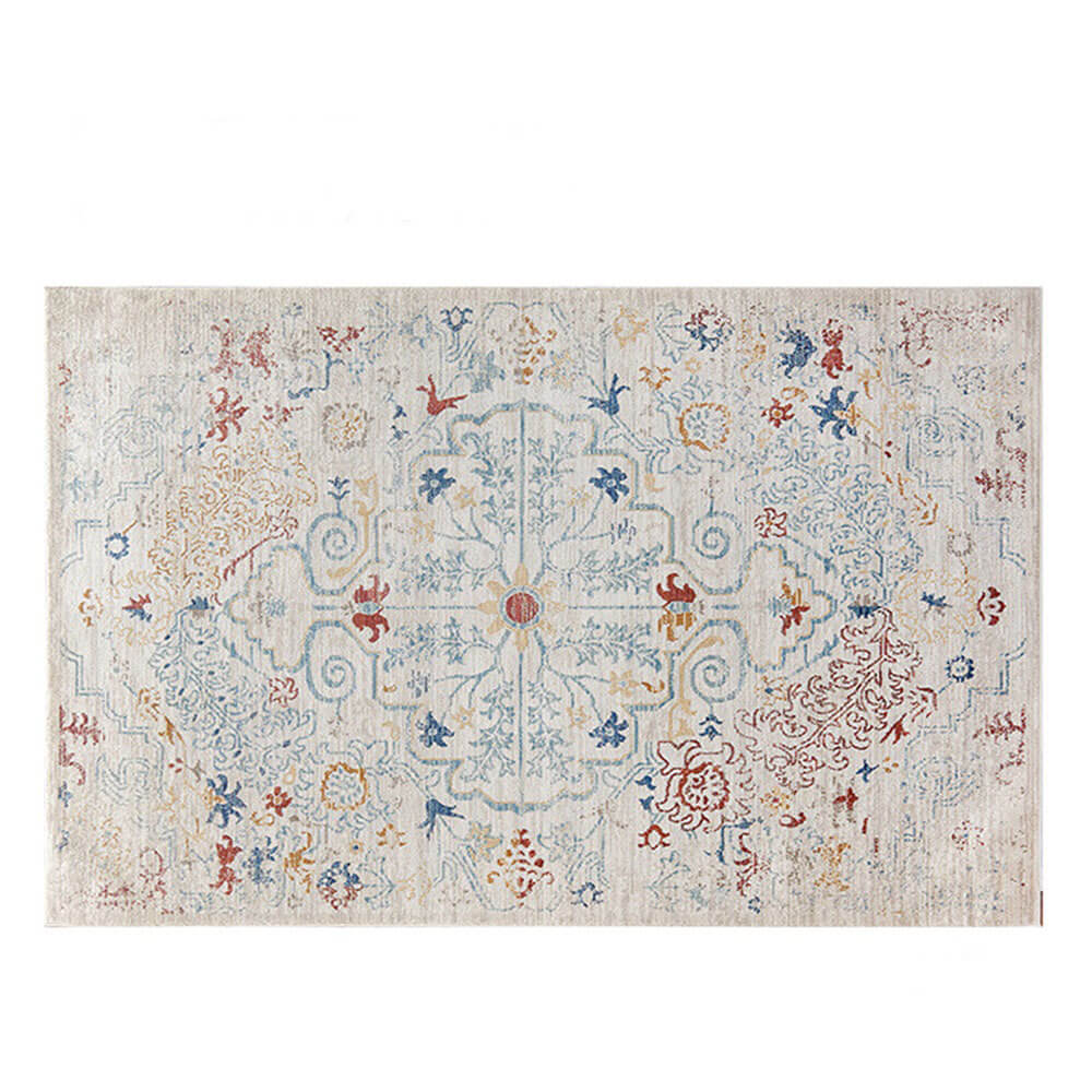 Tapis vintage bleu et crème adapté aux animaux de compagnie - Une élégance intemporelle pour votre maison