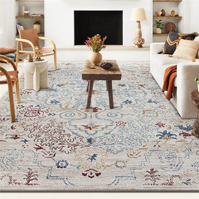 Tapis vintage bleu et crème adapté aux animaux de compagnie - Une élégance intemporelle pour votre maison