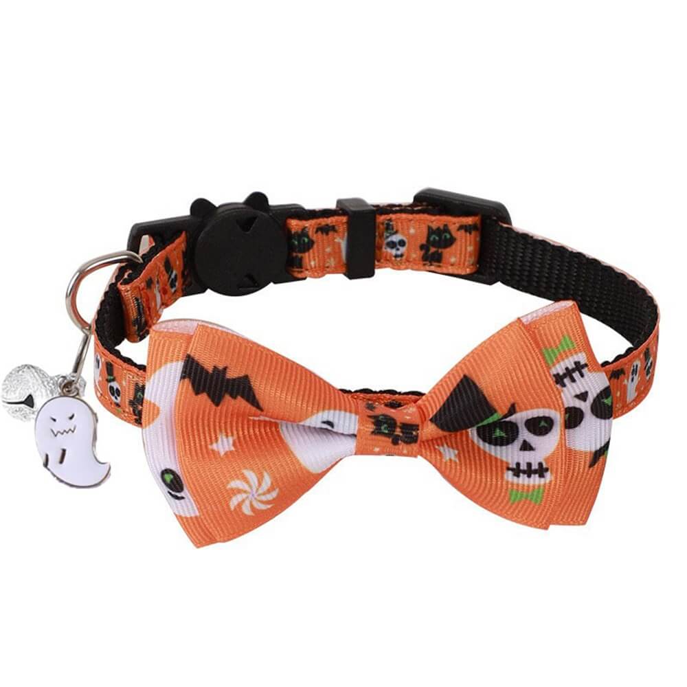 Collier Halloween pour animaux avec nœud en ruban et grelot