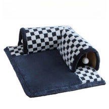 Tunnel de chat en peluche drôle à carreaux 2-en-1
