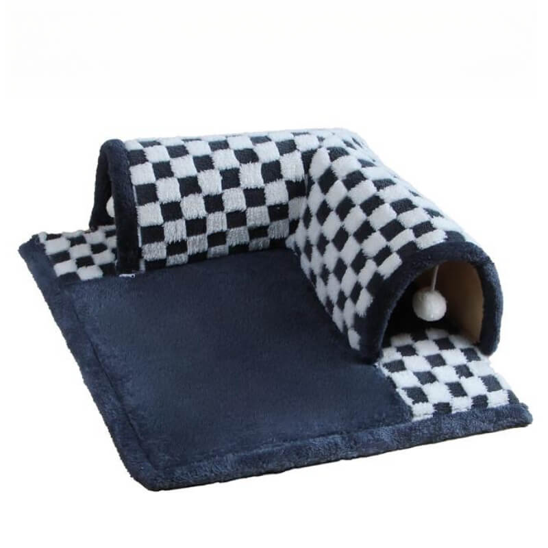Tunnel de chat en peluche drôle à carreaux 2-en-1