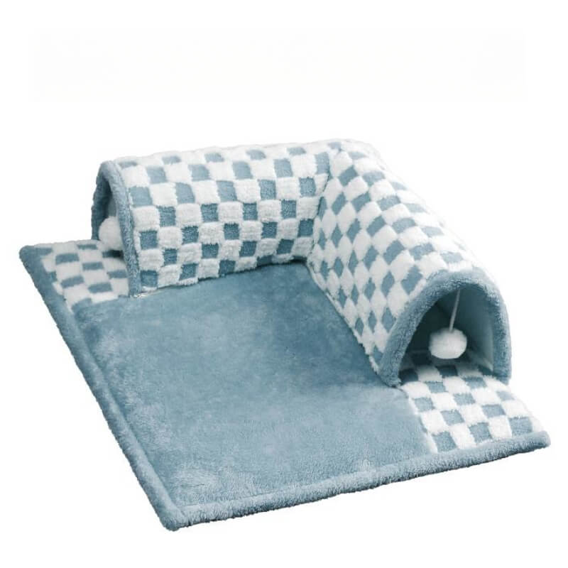 Tunnel de chat en peluche drôle à carreaux 2-en-1