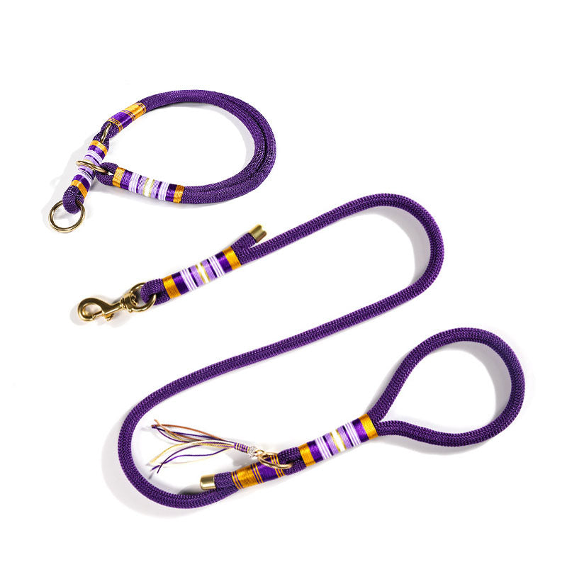 Ensemble de Collier et Laisse pour Chien en Corde Tricotée