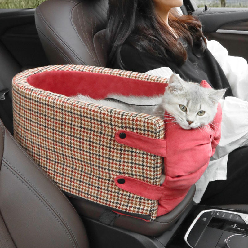 Siège Auto pour Animaux Console Houndstooth avec Nœud Papillon