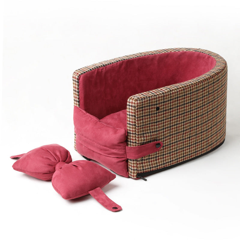 Siège Auto pour Animaux Console Houndstooth avec Nœud Papillon