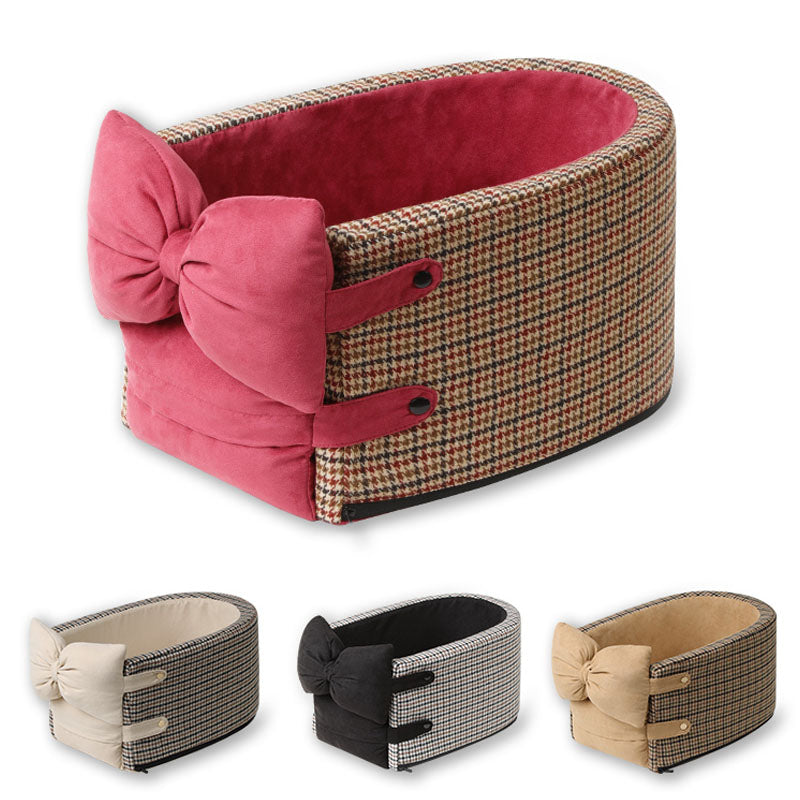 Siège Auto pour Animaux Console Houndstooth avec Nœud Papillon