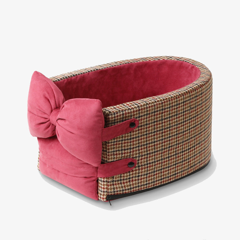 Siège Auto pour Animaux Console Houndstooth avec Nœud Papillon