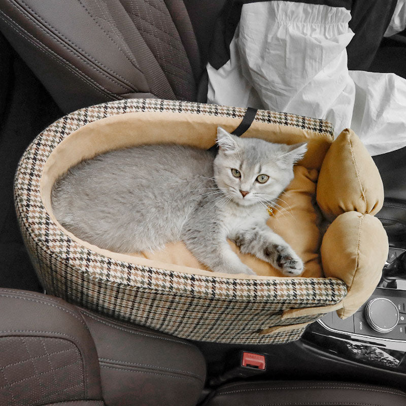 Siège Auto pour Animaux Console Houndstooth avec Nœud Papillon