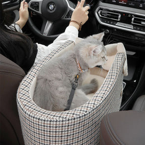 Siège Auto pour Animaux Console Houndstooth avec Nœud Papillon