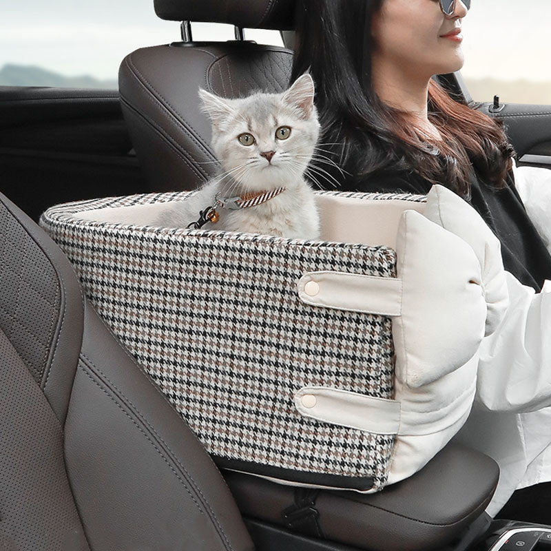 Siège Auto pour Animaux Console Houndstooth avec Nœud Papillon