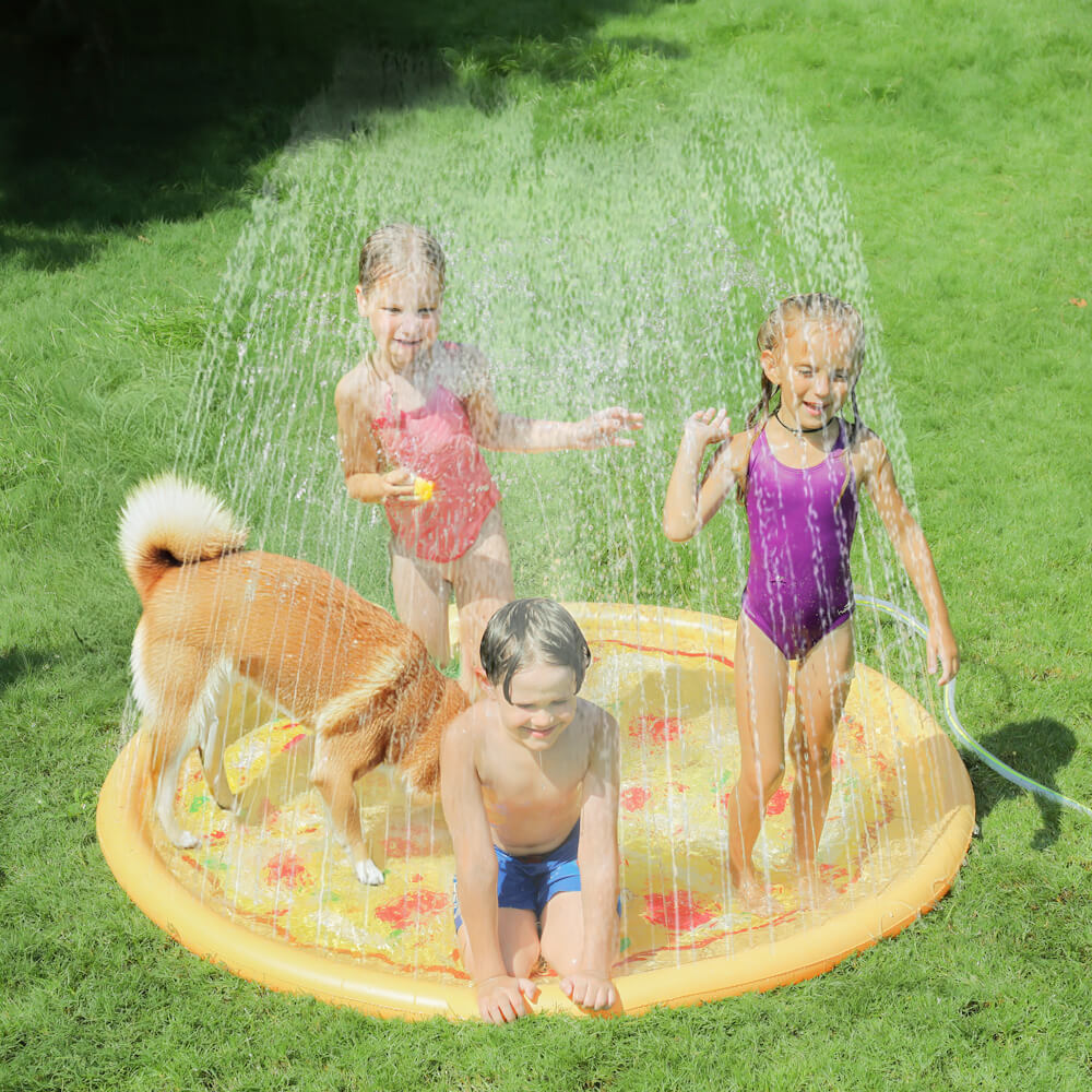 Jeu d'eau extérieur Tapis de jeu gonflable pour enfants avec pulvérisateur pour chien - Pizza