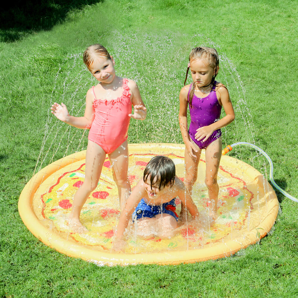 Jeu d'eau extérieur Tapis de jeu gonflable pour enfants avec pulvérisateur pour chien - Pizza